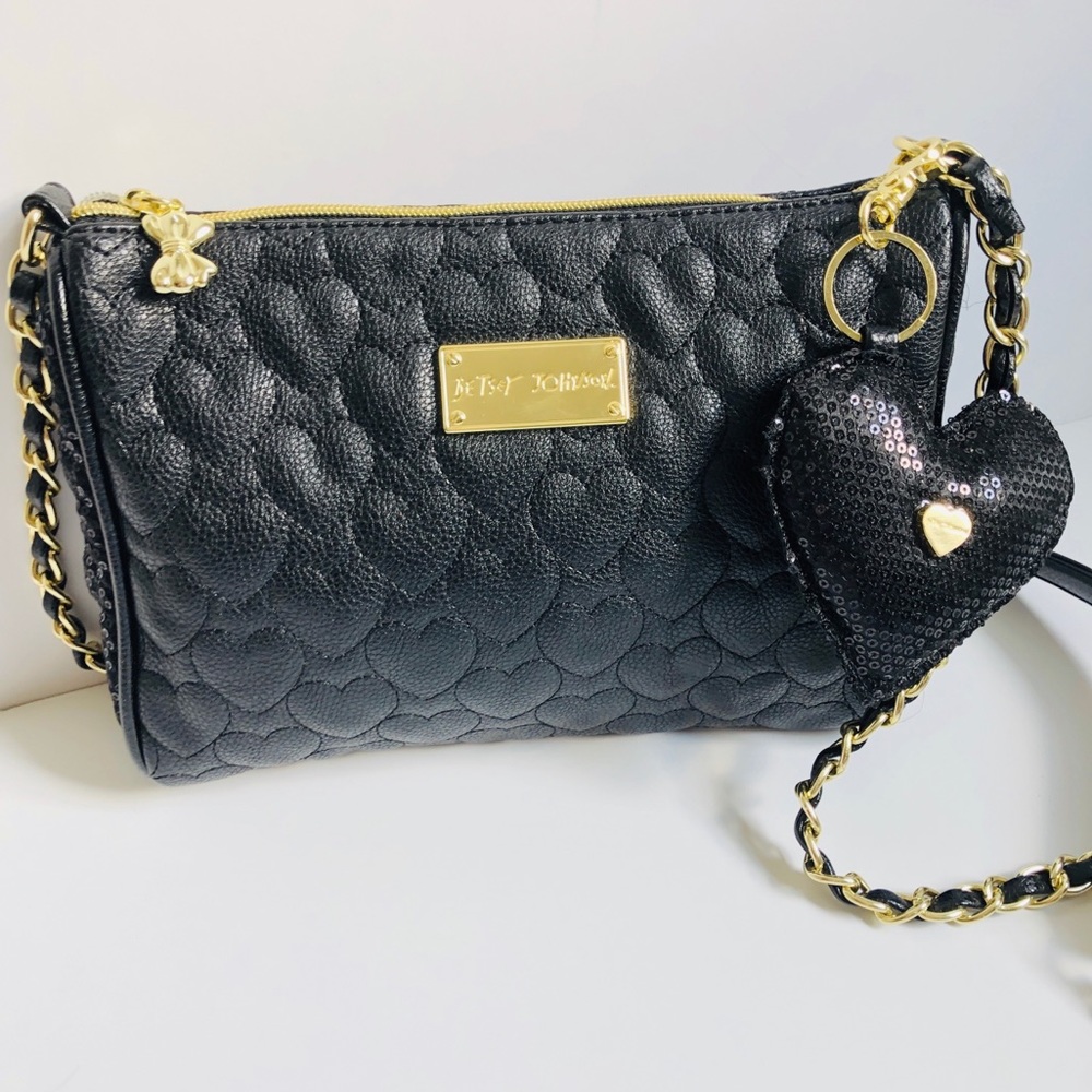 Crossbody Bag Betsey Johnson Black Sequin Heart